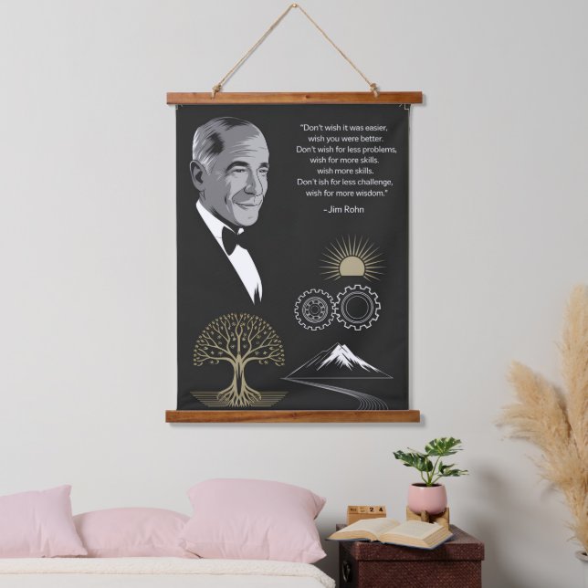 Tapisserie Suspendue Jim Rohn Motivational Citation Poster Noir et Or (Chambre à coucher)