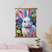 Joli Lapin Blanc Entouré de Fleurs Vibrantes