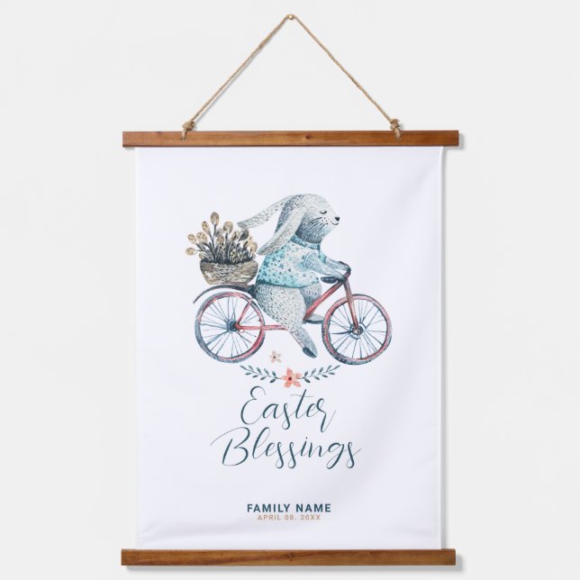 Tapisserie Suspendue Joli lapin de Pâques équitation un vélo (Recto)