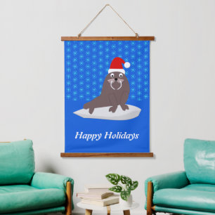 Tapisserie Suspendue Joli Noël Walrus et Snowflakes Custom