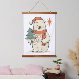 Tapisserie Suspendue Joli ours polaire de Noël scandinave d'hiver 