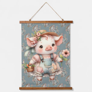 Tapisserie Suspendue Joli Porcelet Pastel en Combinaison Cottagecore