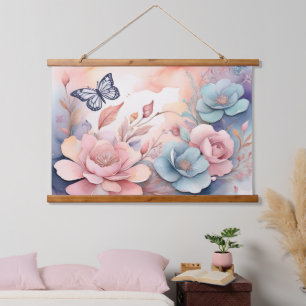 Tapisserie Suspendue Jolie fantaisie papillon floral aquarelle art IA