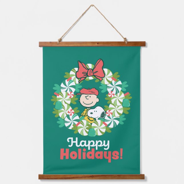 Tapisserie Suspendue Joyeuses fêtes | Wreath de bonbon de menthe poivré (Recto)