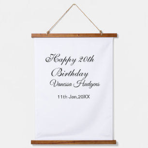 Tapisserie Suspendue Joyeux 20e anniversaire nom date simple minimal