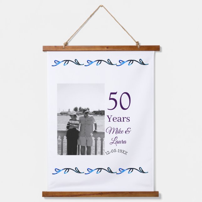 Tapisserie Suspendue Joyeux 50e anniversaire ajouter nom du couple date (Recto)