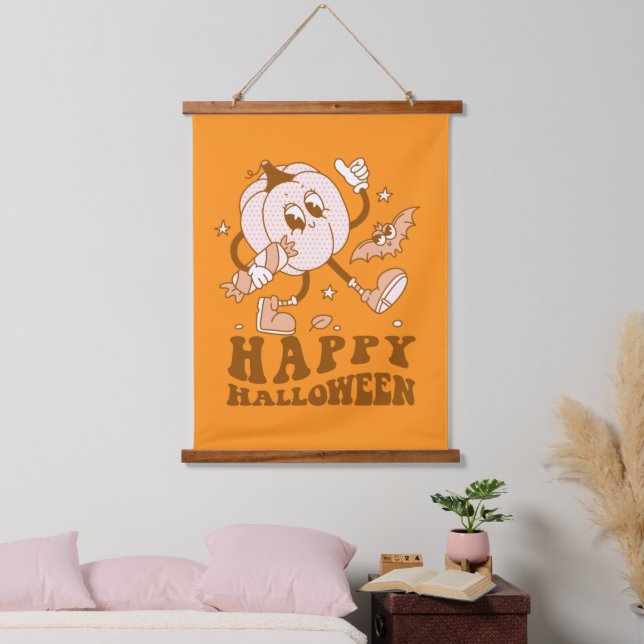 Tapisserie Suspendue Joyeux Halloween| Citrouille de points de Polka ré (Chambre à coucher)