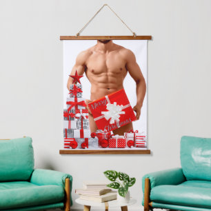 Tapisserie Suspendue Joyeux Noël SlipperyJoe rouge blanc argent cadeau