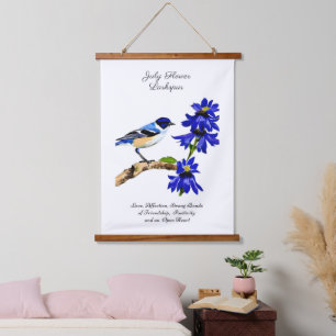 Tapisserie Suspendue Juillet Mois de naissance Fleur Bluebird et Larksp