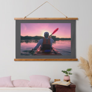 Tapisserie Suspendue Kayak au coucher du soleil avec une frontière gris