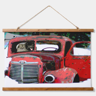Tapisserie Suspendue Keeshond Noël Vieux Camion Peinture Chien Art