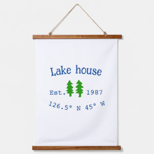 Tapisserie Suspendue Lake house et. Date année coordonnées personnalisé