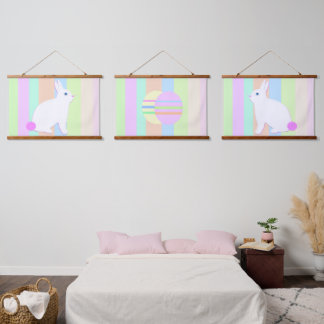 Tapisserie Suspendue Lapin de Pâques heureux et œufs