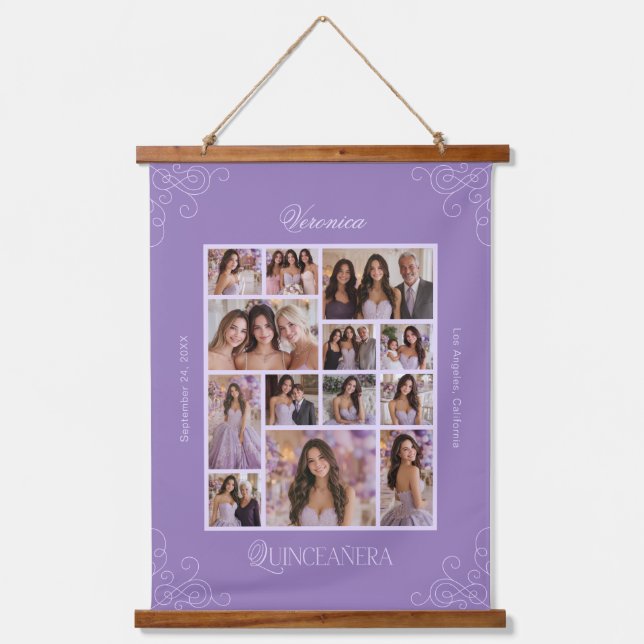 Tapisserie Suspendue Lavender Photo Collage Keepsaké Quinceanera (Recto)