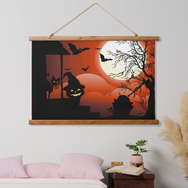 Tapisserie Suspendue Le cauchemar de la lune sanglante d'Halloween (Chambre à coucher)