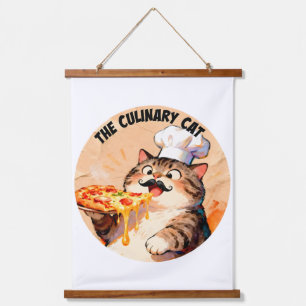 Tapisserie Suspendue Le Chat Culinaire avec Pizza Chat Chef Tenant une