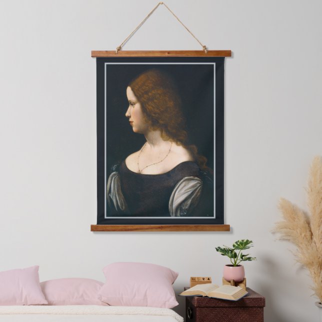 Tapisserie Suspendue Leonardo Da Vinci Portrait Jeune Dame Célèbre Art (Chambre à coucher)