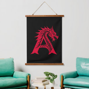 Tapisserie Suspendue Lettre A de style dragon, Alphabet Dragon, Monogra