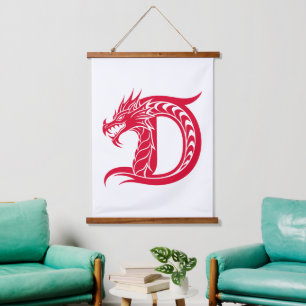 Tapisserie Suspendue Lettre D de style dragon, alphabet du dragon, mono