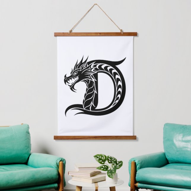 Tapisserie Suspendue Lettre D de style dragon, alphabet du dragon, mono (Salon)