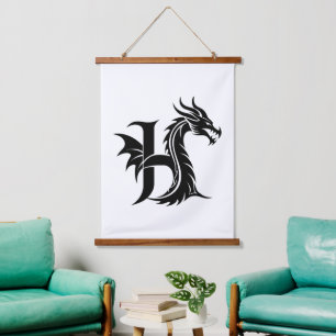 Tapisserie Suspendue Lettre de style dragon H, Alphabet du dragon, Mono