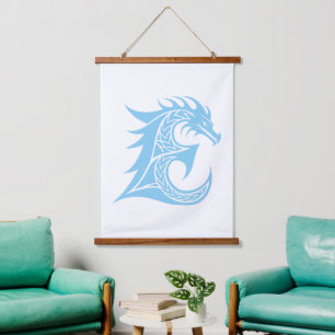 Tapisserie Suspendue Lettre E de style dragon, alphabet du dragon, mono
