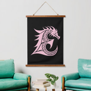 Tapisserie Suspendue Lettre E de style dragon, alphabet du dragon, mono