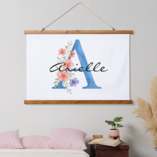 Tapisserie Suspendue LETTRE Florale Aquarelle personnalisée Un monogram