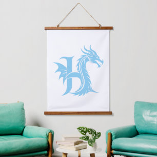 Tapisserie Suspendue Lettre H de style dragon, alphabet du dragon, mono