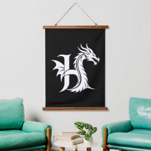 Tapisserie Suspendue Lettre H de style dragon, alphabet du dragon, mono
