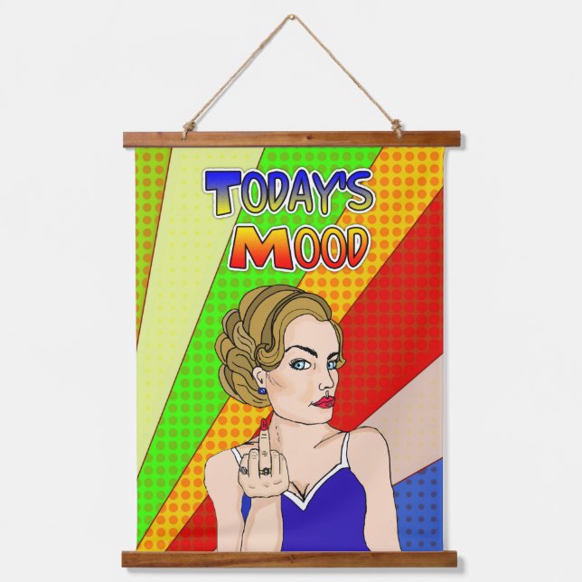 Tapisserie Suspendue L'humeur rétro Pop Art Lady Flipping the Bird (Recto)