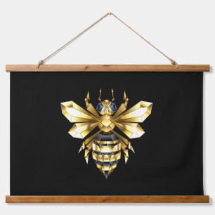 Tapisserie Suspendue Logo Faux Gold Foil Bee Polygonal sur Noir