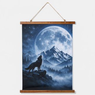 Tapisserie Suspendue Loup mystique de la nature sauvage sous la lune