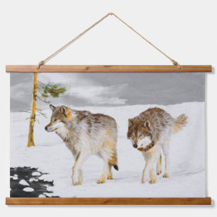 Tapisserie Suspendue Loups dans la peinture de neige - Art original de 