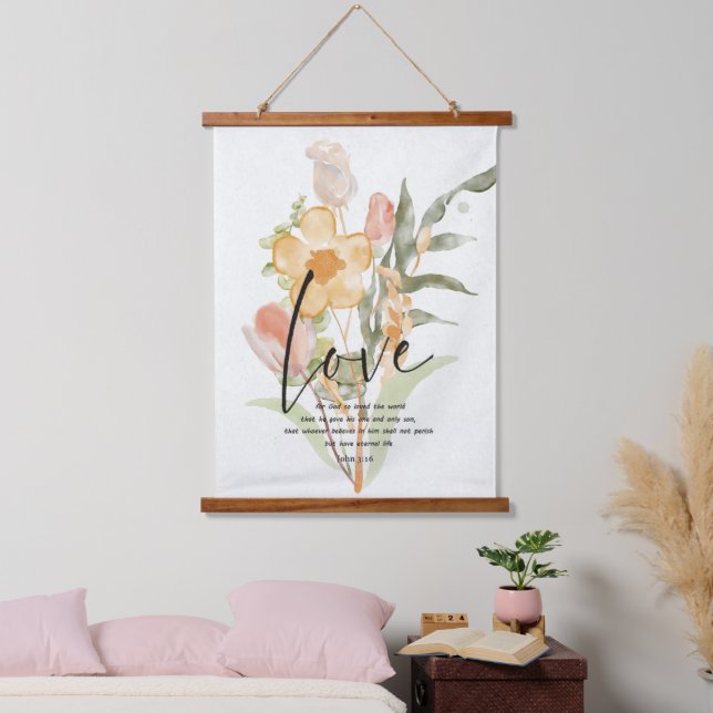 Tapisserie Suspendue Love-John 3:16 orange floral (Chambre à coucher)