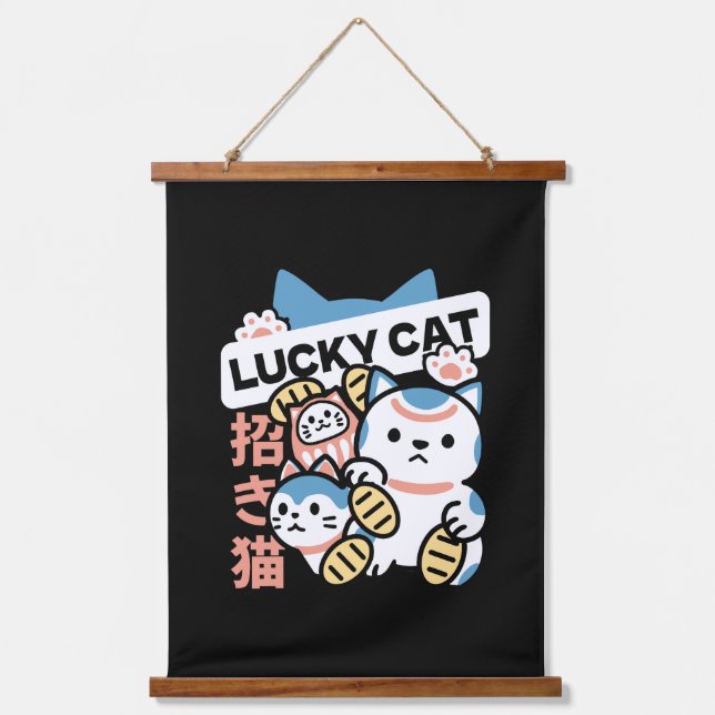 Tapisserie Suspendue Lucky Cat Art – Maneki Neko with Gold Coin (Recto)