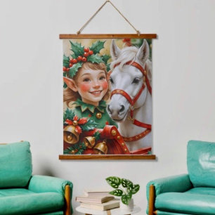 Tapisserie Suspendue Lutin de Noël Bells Holly et Horse