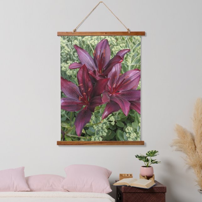 Tapisserie Suspendue Lys d'Asie rouge foncé Floral (Chambre à coucher)
