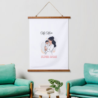 Tapisserie Suspendue Ma maman Super Maman Fête des Mères Mignonne Bébé 