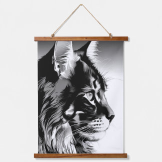 Tapisserie Suspendue Maine Coon Tapestry: Black & White Cat Wall Hangin