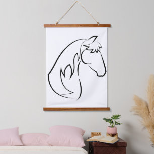 Tapisserie Suspendue Majestic Grace - Minimaliste Horse Line Art