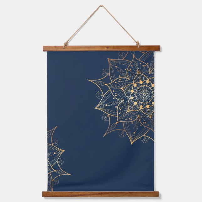 Tapisserie Suspendue Mandala bleu et or | L'art islamique inspiré (Recto)