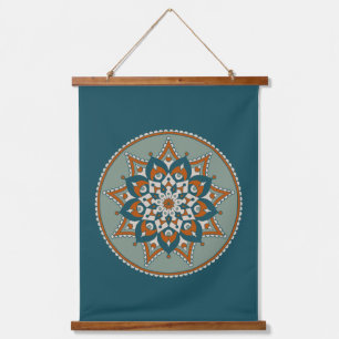 Tapisserie Suspendue Mandala Floral, Turquoise, Olivier, Rouille, Crème