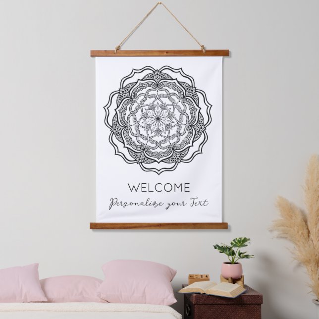 Tapisserie Suspendue Mandala noir et blanc Trippy Psychedelic Hippie (Chambre à coucher)