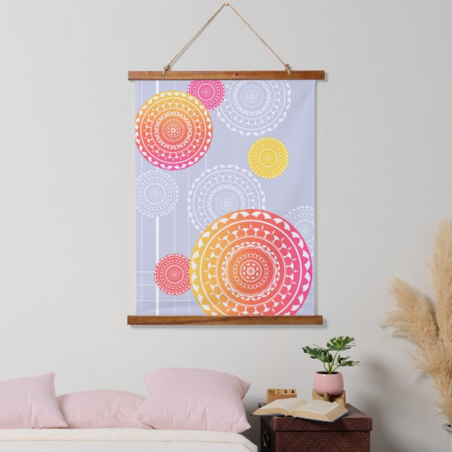 Tapisserie Suspendue Mandala vibré rose jaune aléatoire (Chambre à coucher)