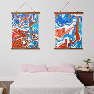 Tapisserie Suspendue Marbre rouge, blanc et bleu Art fluo