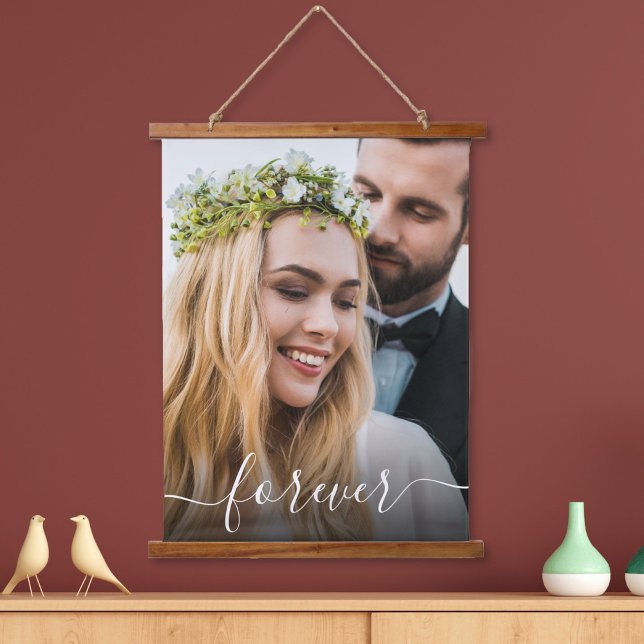 Tapisserie Suspendue Mariage Forever White Script Photo Overlay (Créateur téléchargé)