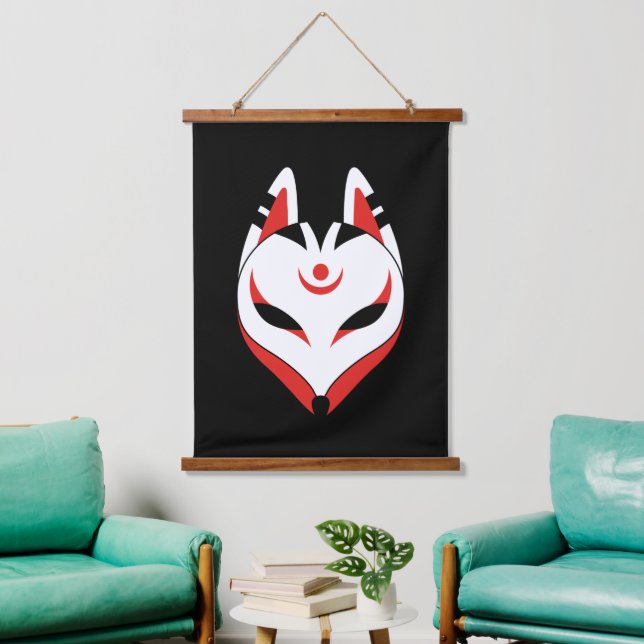 Tapisserie Suspendue Masque japonais Kitsune Fox sur noir (Salon)