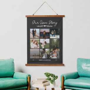 Tapisserie Suspendue Matte Black Greenery Our Love Story Photo Collage