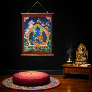 Tapisserie Suspendue Médecine Bouddha Bouddhiste Tibétain Thangka Art